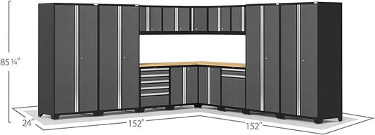 Pro Series 16 Piece Cabinet Set with Lockers, Wall, Tool Drawer, Base, Corner Wall Cabinet and 56 in. Worktop
