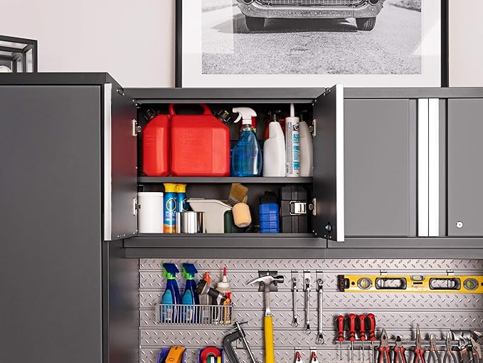 Pro Series 16 Piece Cabinet Set with Lockers, Wall, Tool Drawer, Base, Corner Wall Cabinet and 56 in. Worktop